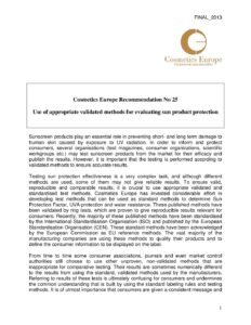 N° 25 : Use of appropriate validated methods for evaluating sun product protection